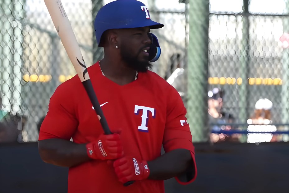Adolis Garcia on a baseball training