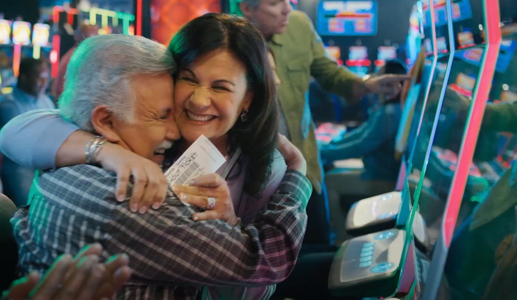 Older couple embracing in a casino