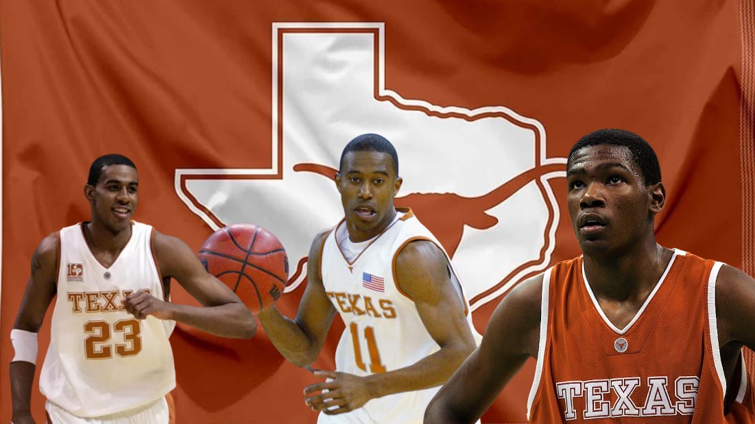Three Texas Longhorns basketball players, showing past and present talent