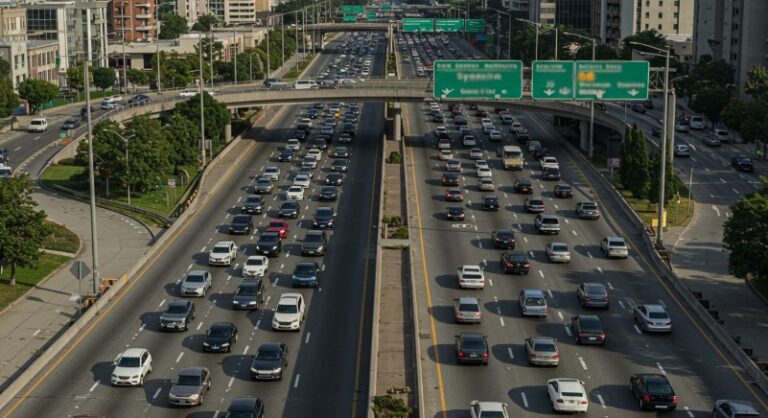 Traffic congestion dominates the highway