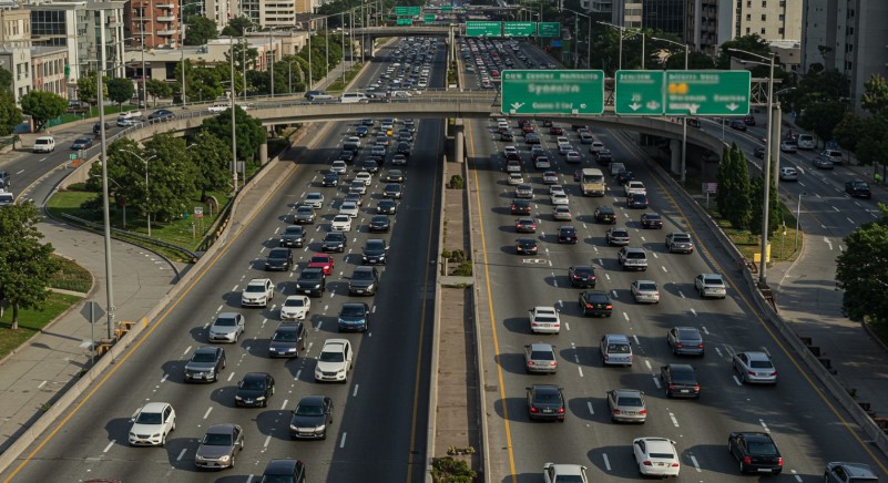 Traffic congestion dominates the highway