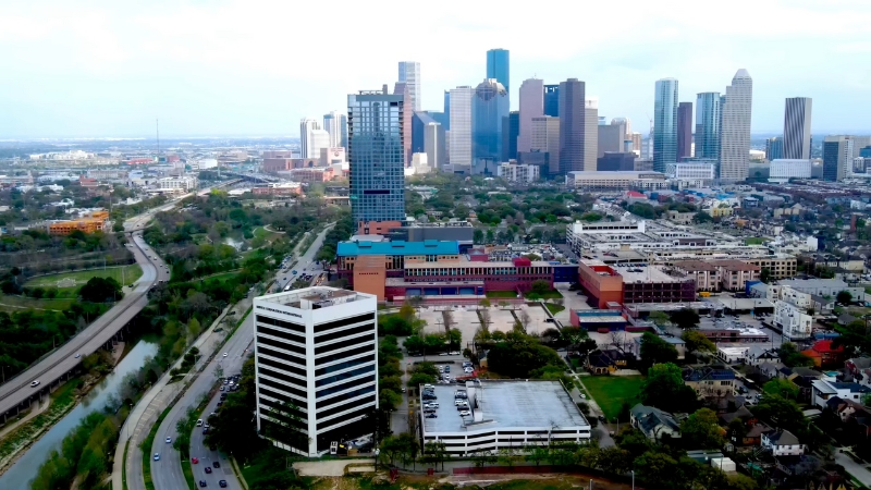 Aerial view of Midtown Houston, perfect for young professionals