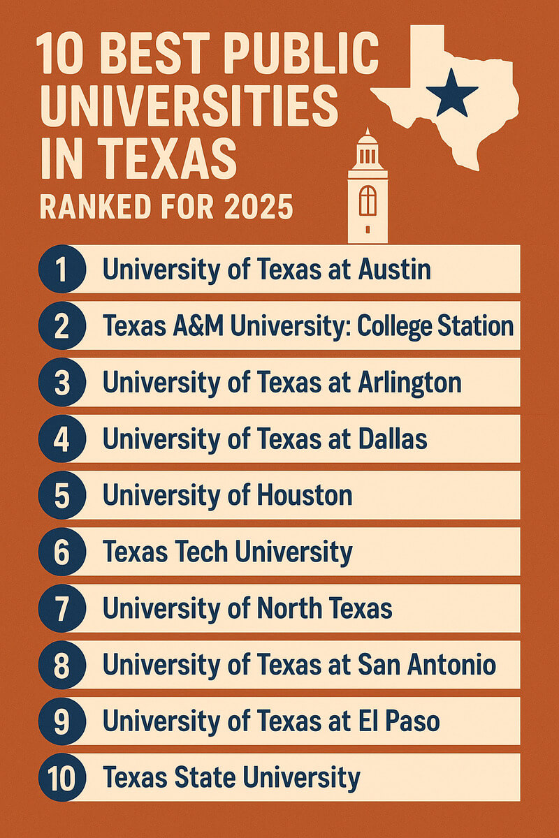 Infographic showing best public universities in Texas