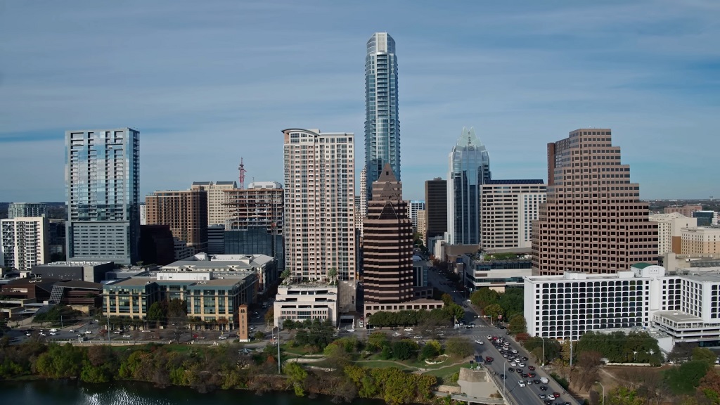 Downtown skyline with modern high-rises in an urban housing hub